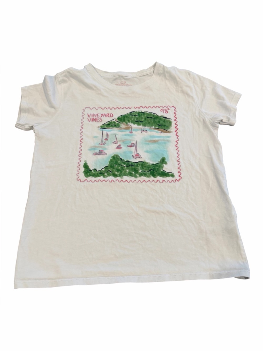 Vineyard Vines White Short-Sleeve Tee with Sailboat Stamp Art